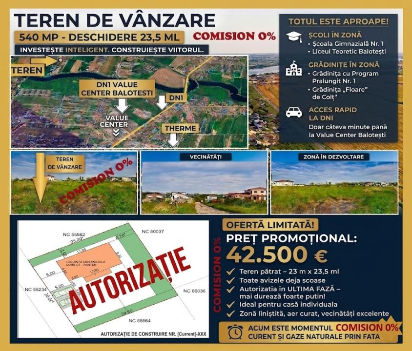 Teren 540 mp Balotești/Corbeanca | Proiect + Avize | Autorizație în curs